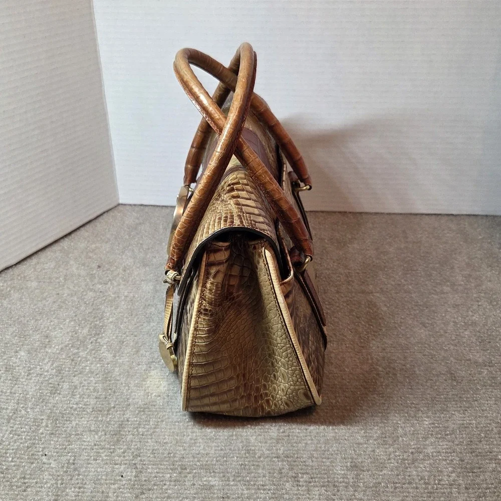 BRAHMIN VINTAGE TRI-COLOR ITALIAN LEATHER HANDBAG Croc embossed classic